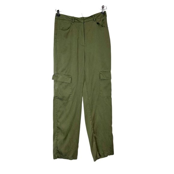 Superdown Mae Cargo Pants Womens Small Olive Green High Rise Silky Satin Tencel - Picture 4 of 16